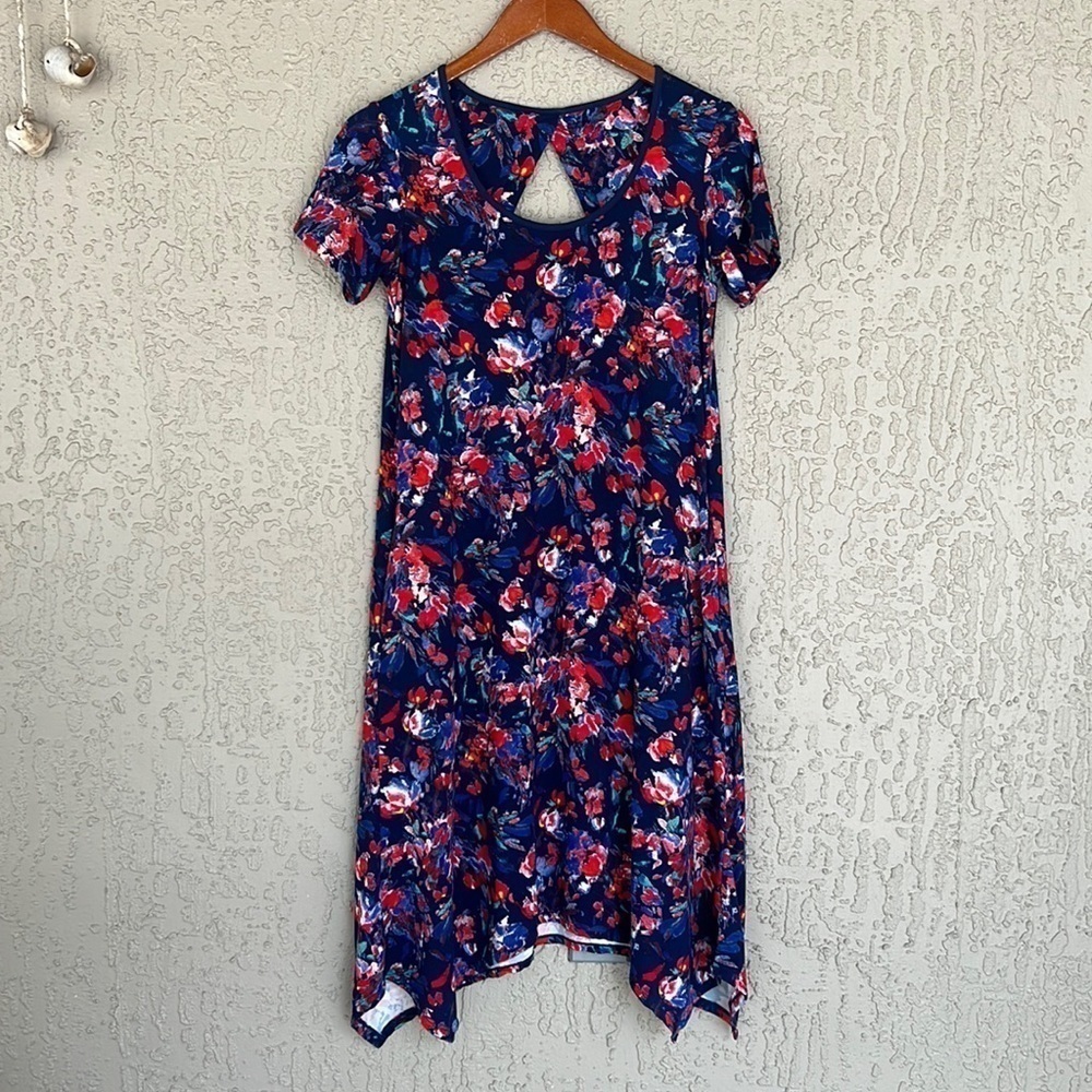 Cuddl Duds Flexwear Floral Shark Bite Hem Midi Dress Size PS - Picture 2 of 12